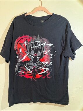Gildan Black Graphic Anime Power-Up Tee with Red and White Accents